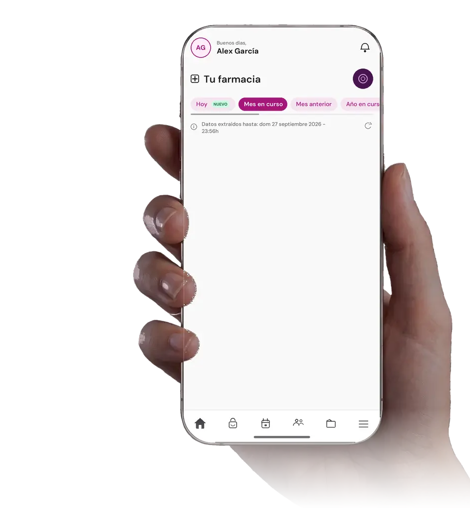 La app recorriendo las ventas del día: facturación, operaciones, ticket medio y margen, con la fecha de los datos.